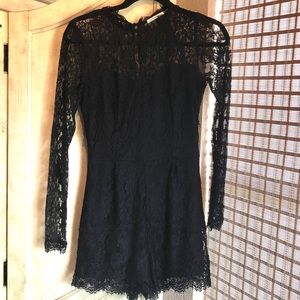 Black Long Sleeved Lace Romper S